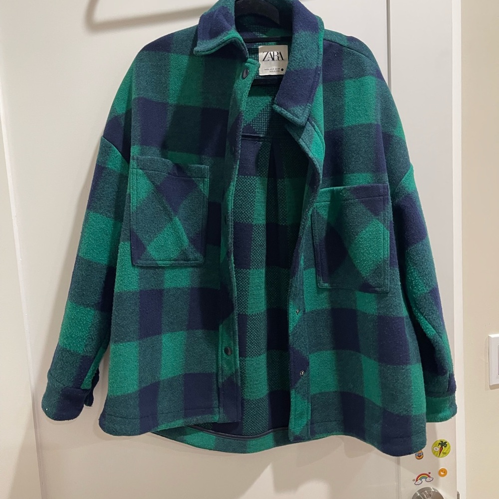 Zara Emerald and Navy Checkered Jacket